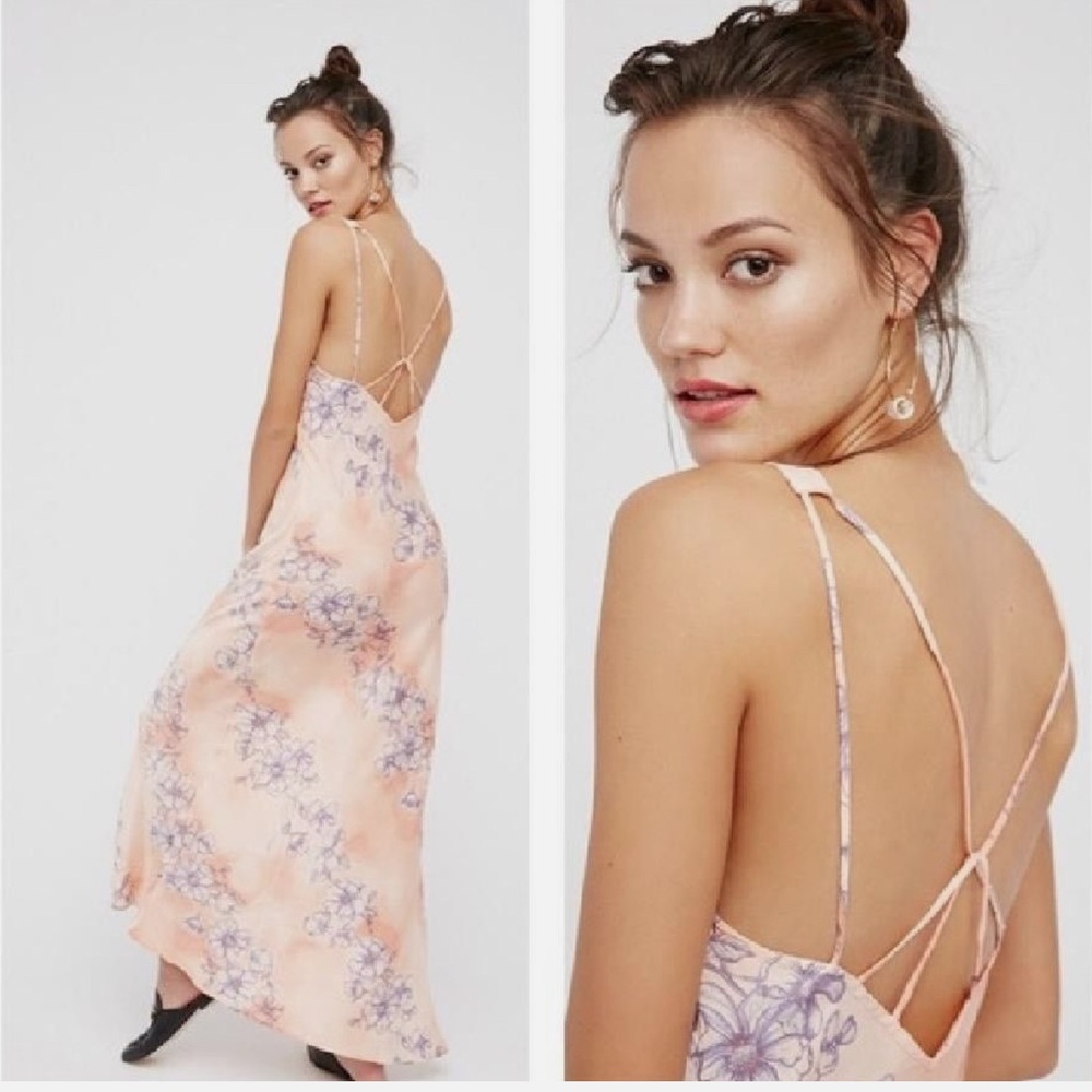 Free People Intimately Cassie Girl Slip Dress Orange & Blue Floral Sz M - Picture 3 of 12